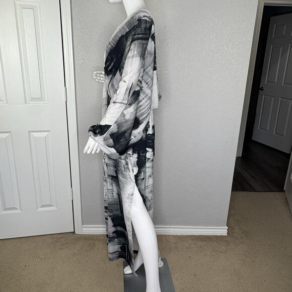 ASOS Maxi Dress Deep V-neck Batwing Sleeve Abstract Gray Black Lavender Size 10 - Picture 5 of 9